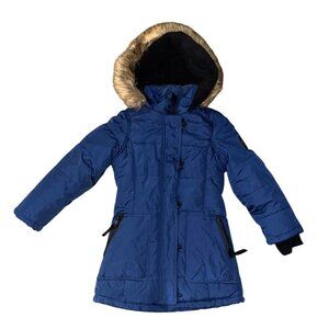 Hawke & Co Outfitter Blue Parka Coat With Faux Fur Hood Size 7/8